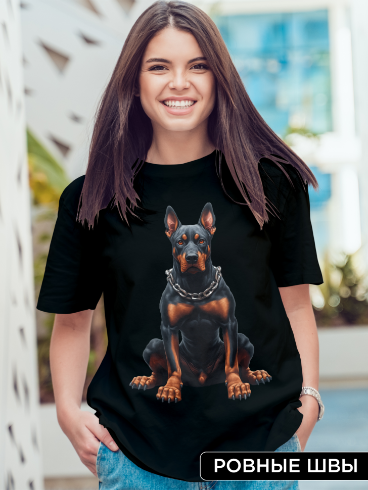 Футболка оверсайз женская с принтом доберман