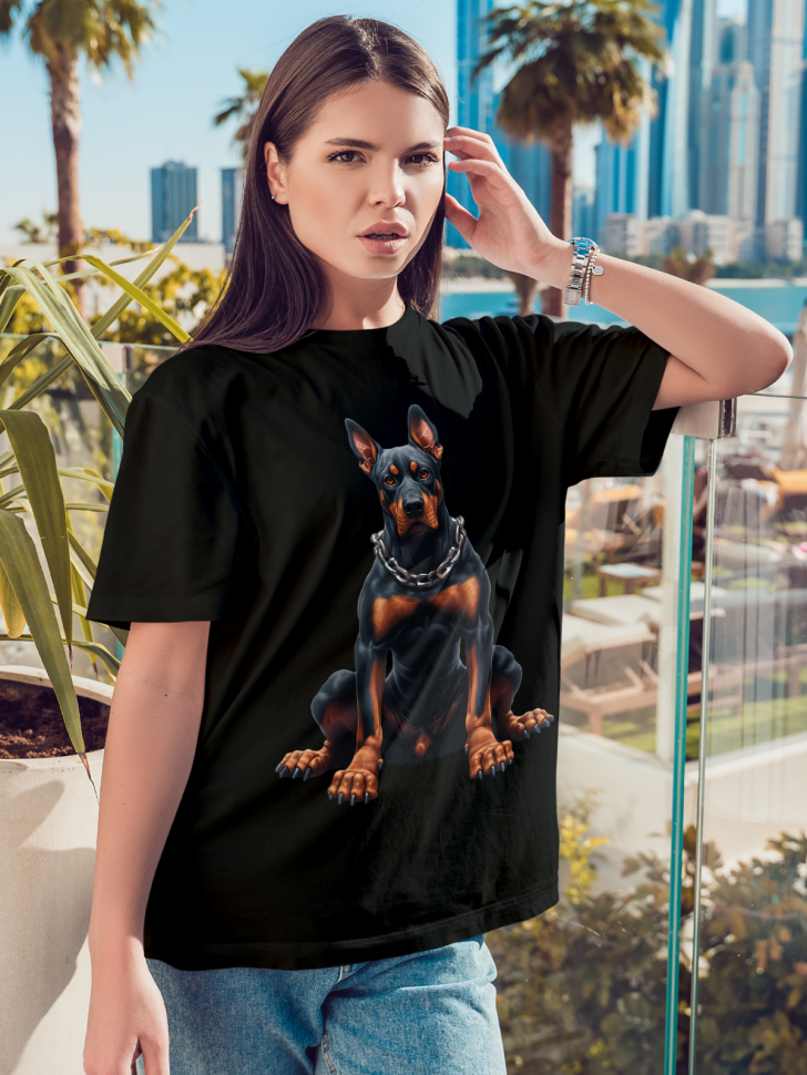 Футболка оверсайз женская с принтом доберман