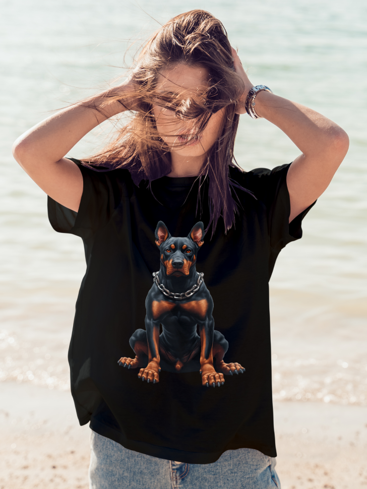 Футболка оверсайз женская с принтом доберман