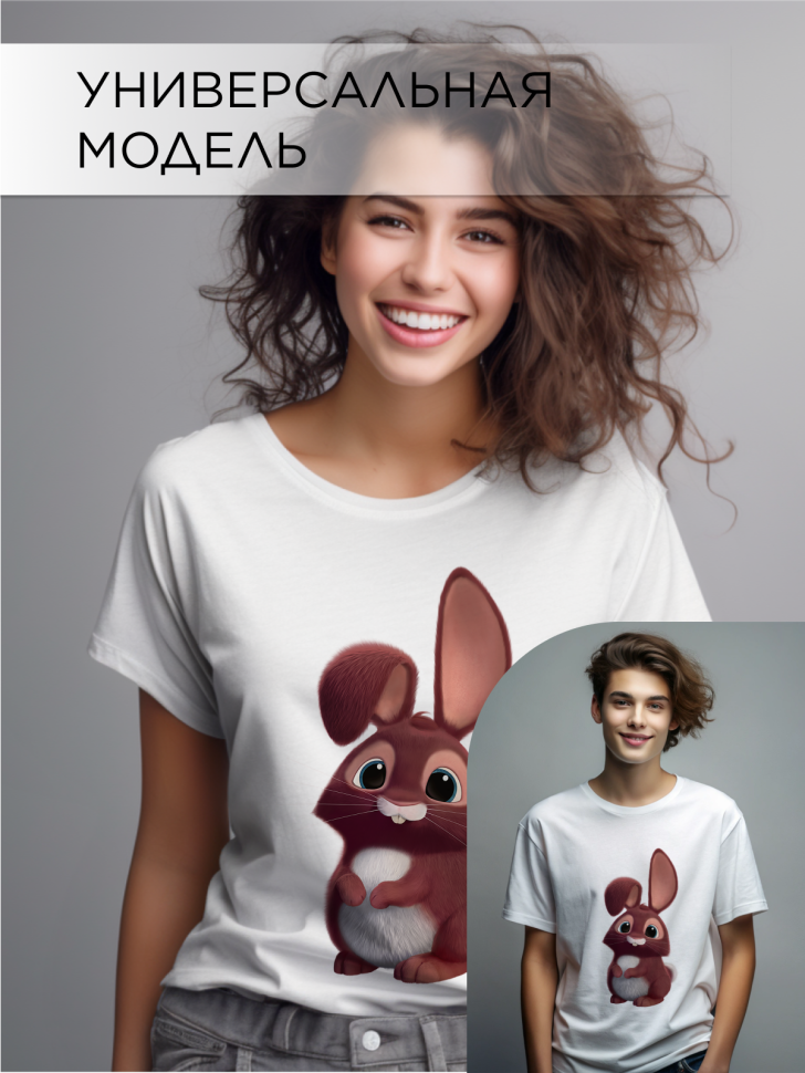 Футболка оверсайз с принтом Зайка белая