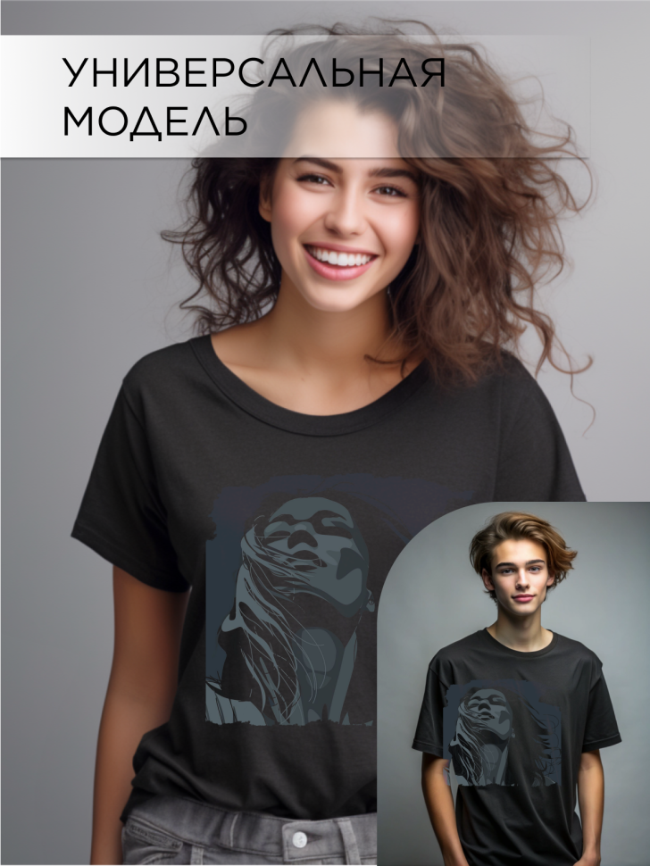 Футболка оверсайз с принтом Портрет черная