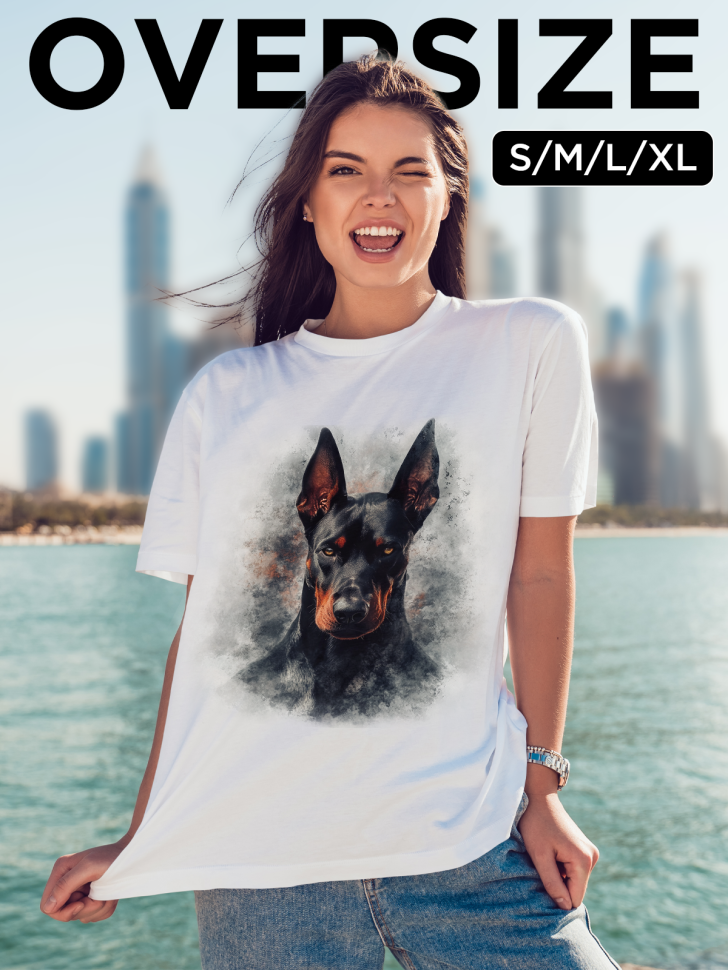 Футболка оверсайз женская с принтом доберманом