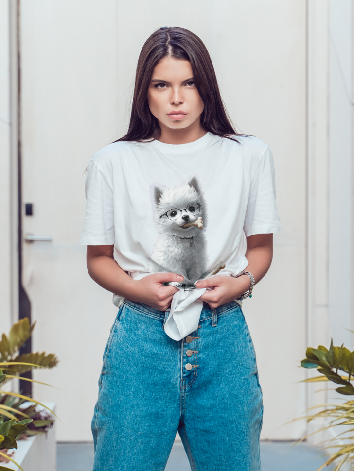 Футболка оверсайз женская с принтом милый щенок Футболка оверсайз женская с принтом милый щенок