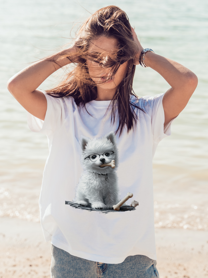 Футболка оверсайз женская с принтом милый щенок Футболка оверсайз женская с принтом милый щенок