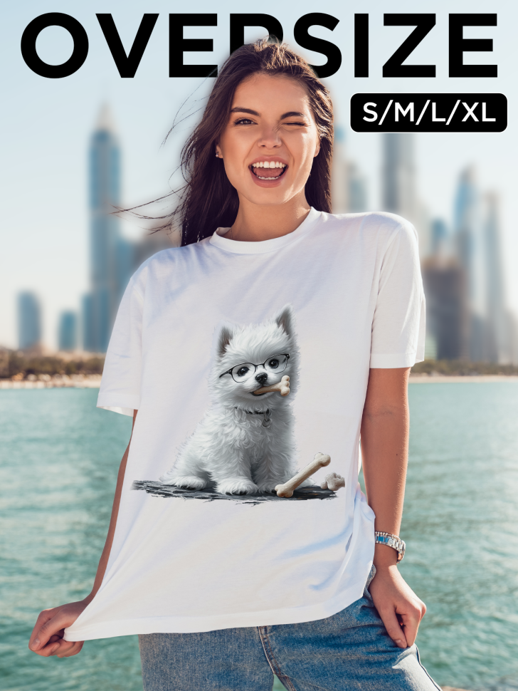 Футболка оверсайз женская с принтом милый щенок