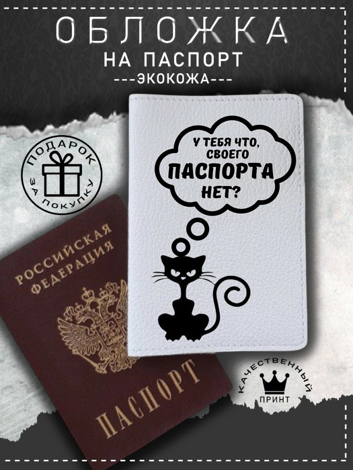 Обложка на паспорт с рисунком черный грозный кот  