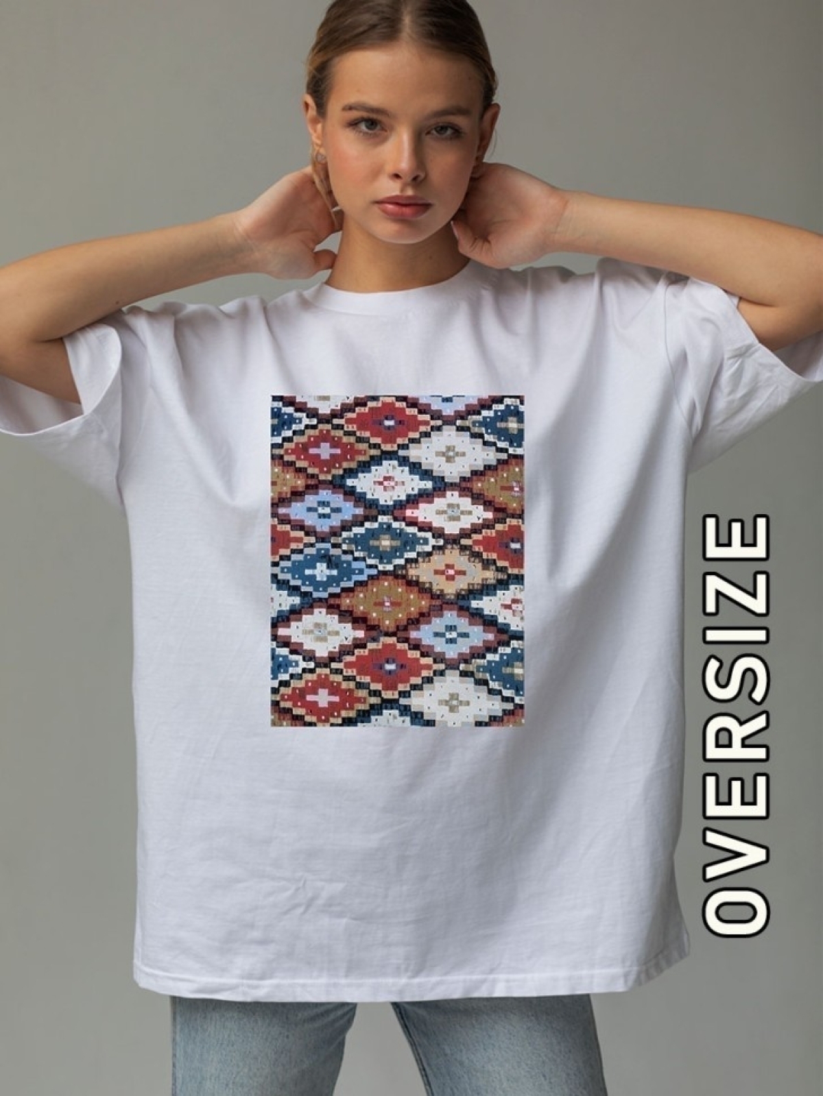 Футболка оверсайз женская белая восточный мотив Футболка оверсайз женская белая восточный мотив