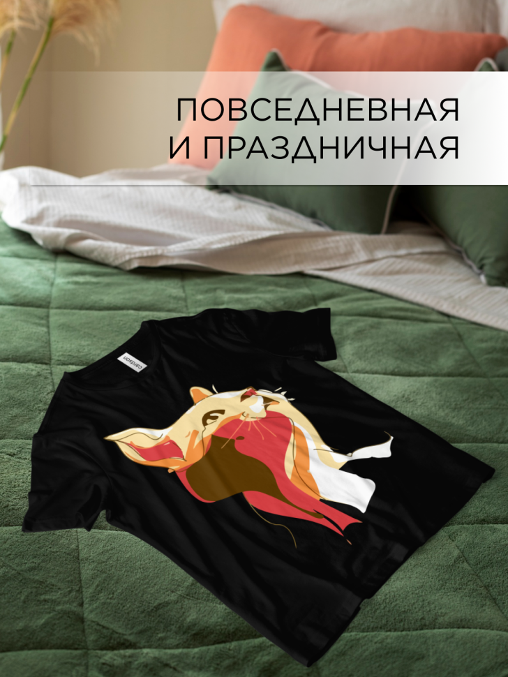 Футболка оверсайз с принтом Кошка вектор Футболка оверсайз с принтом Кошка вектор