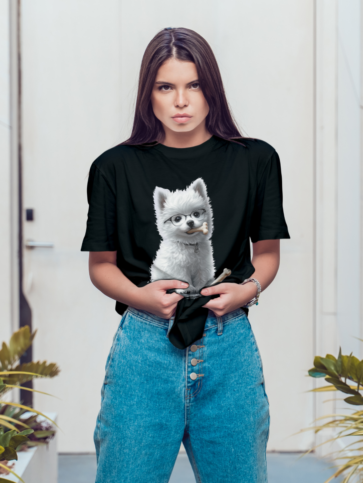 Футболка оверсайз женская с принтом милый щенок