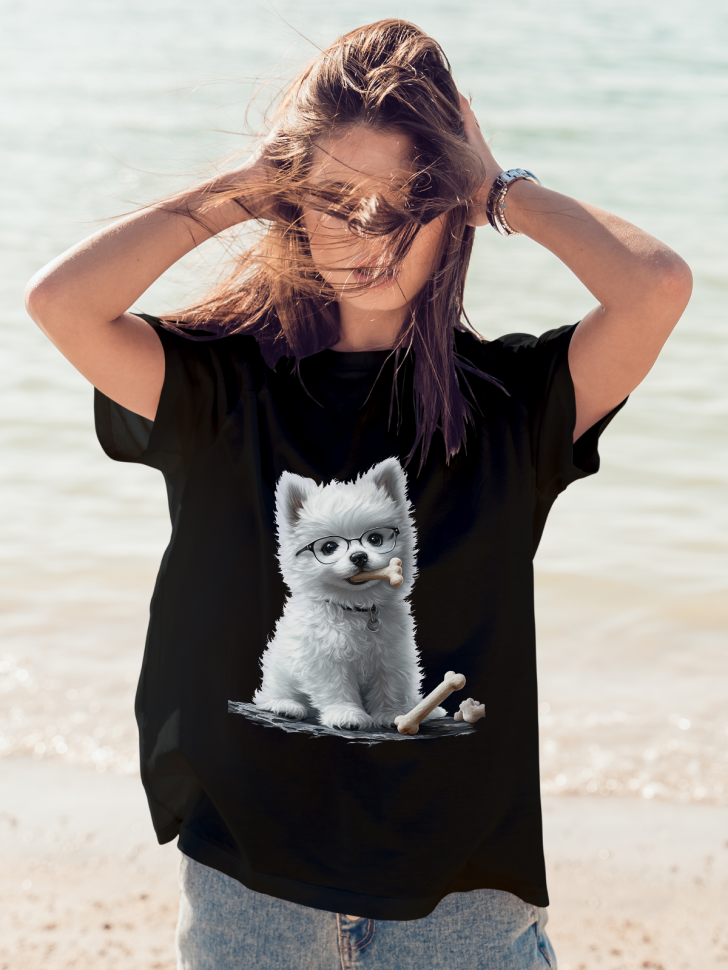 Футболка оверсайз женская с принтом милый щенок