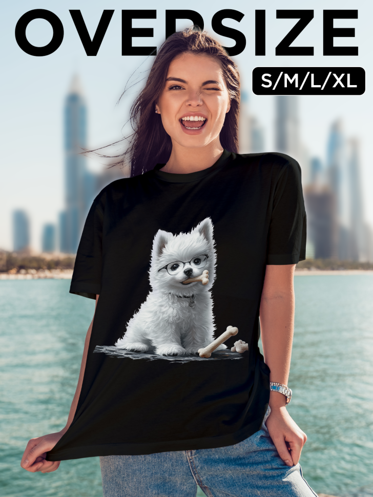 Футболка оверсайз женская с принтом милый щенок