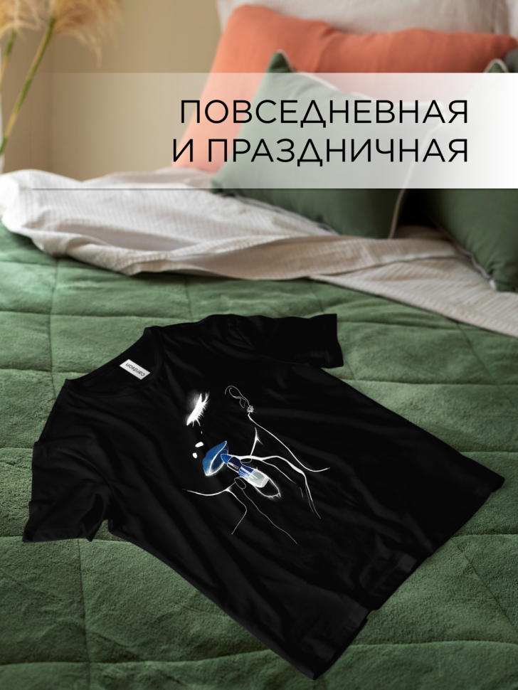 Футболка оверсайз с принтом Помада черная