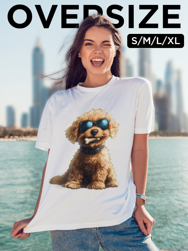 Футболка оверсайз женская с принтом пес в очках