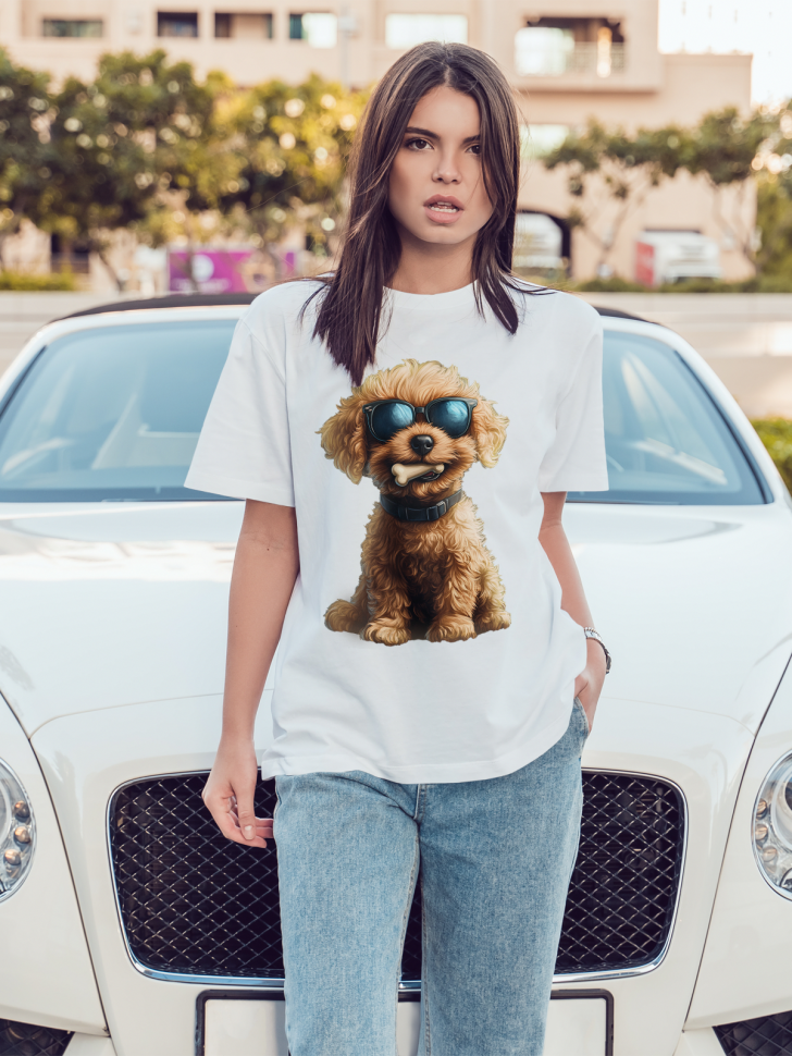 Футболка оверсайз женская с принтом пес в очках