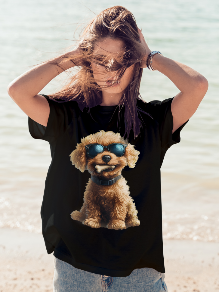 Футболка оверсайз женская с принтом пес в очках