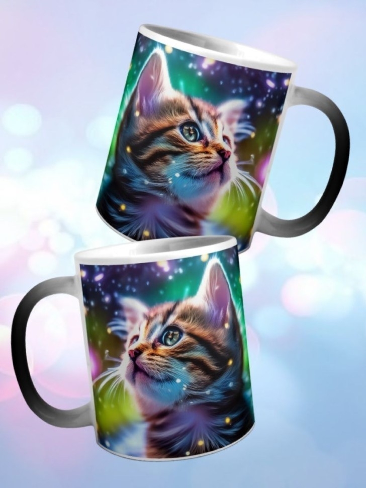 Кружка хамелеон керамическая с принтом Котенок