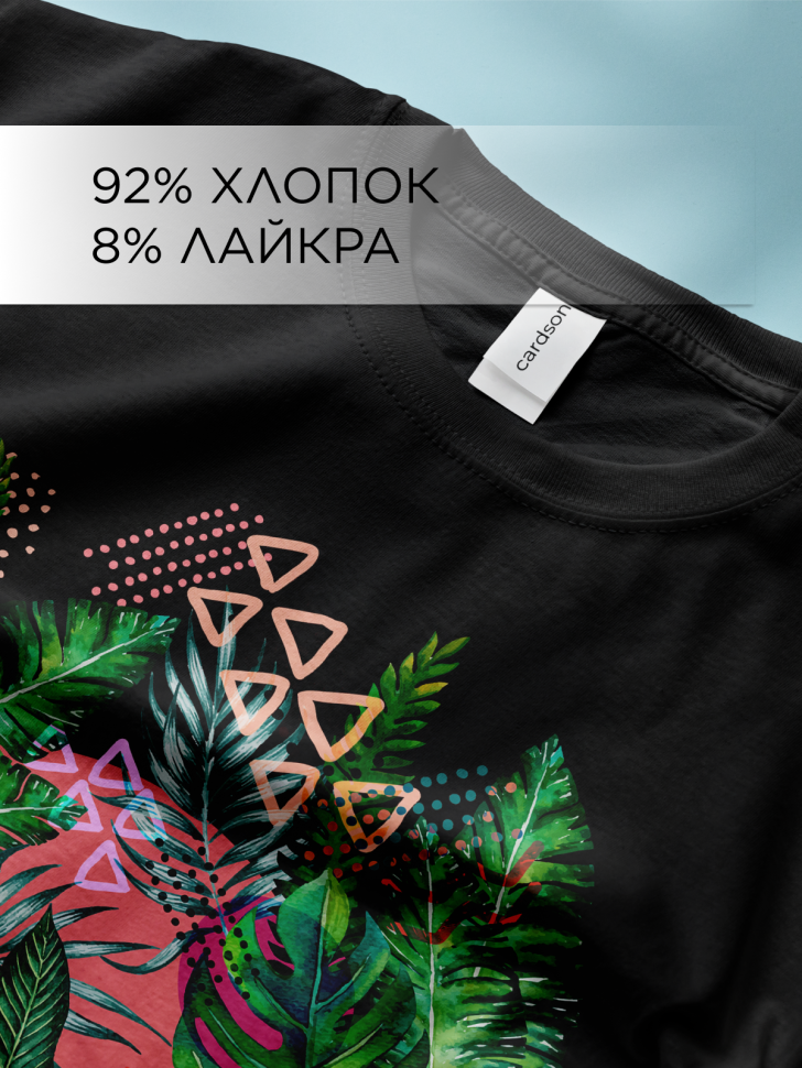 Футболка оверсайз универсальная с принтом Цветы на черном 1