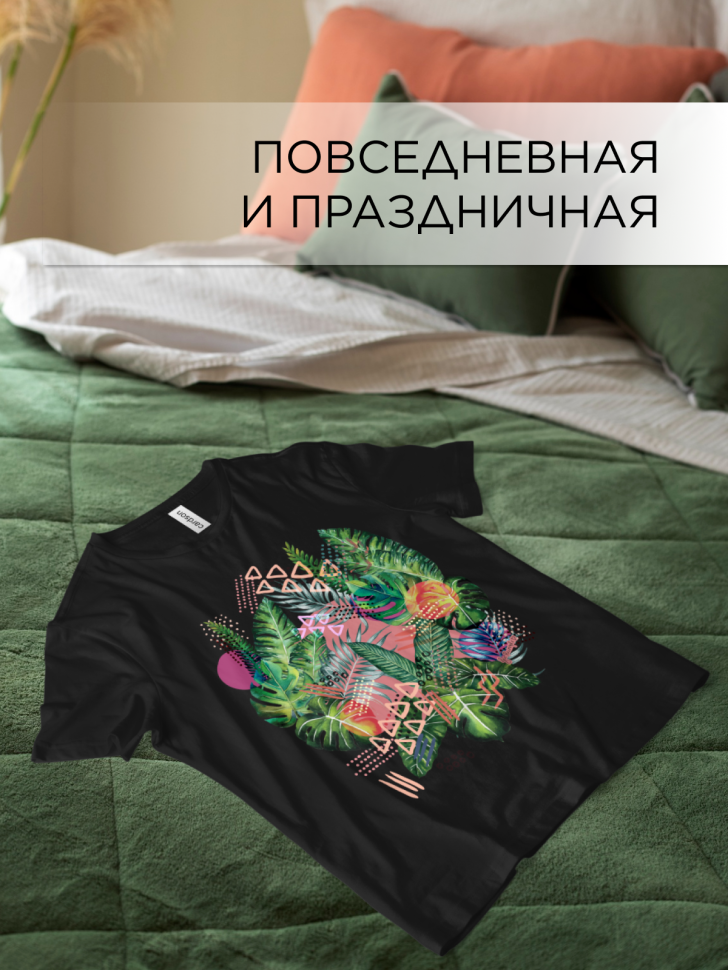 Футболка оверсайз универсальная с принтом Цветы на черном 1