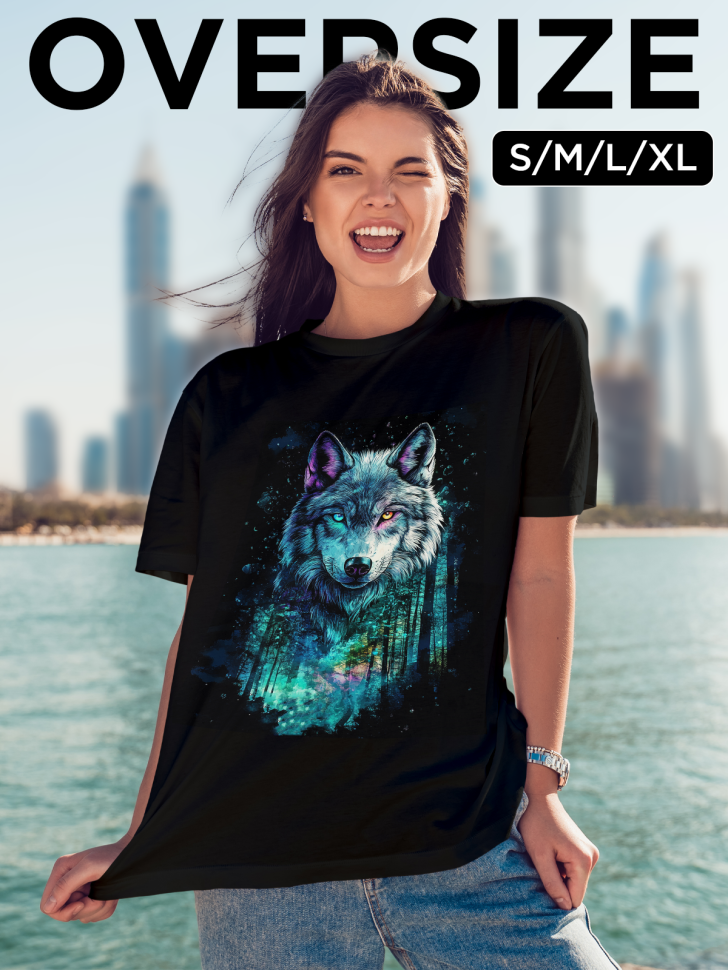 Футболка оверсайз женская с принтом волк