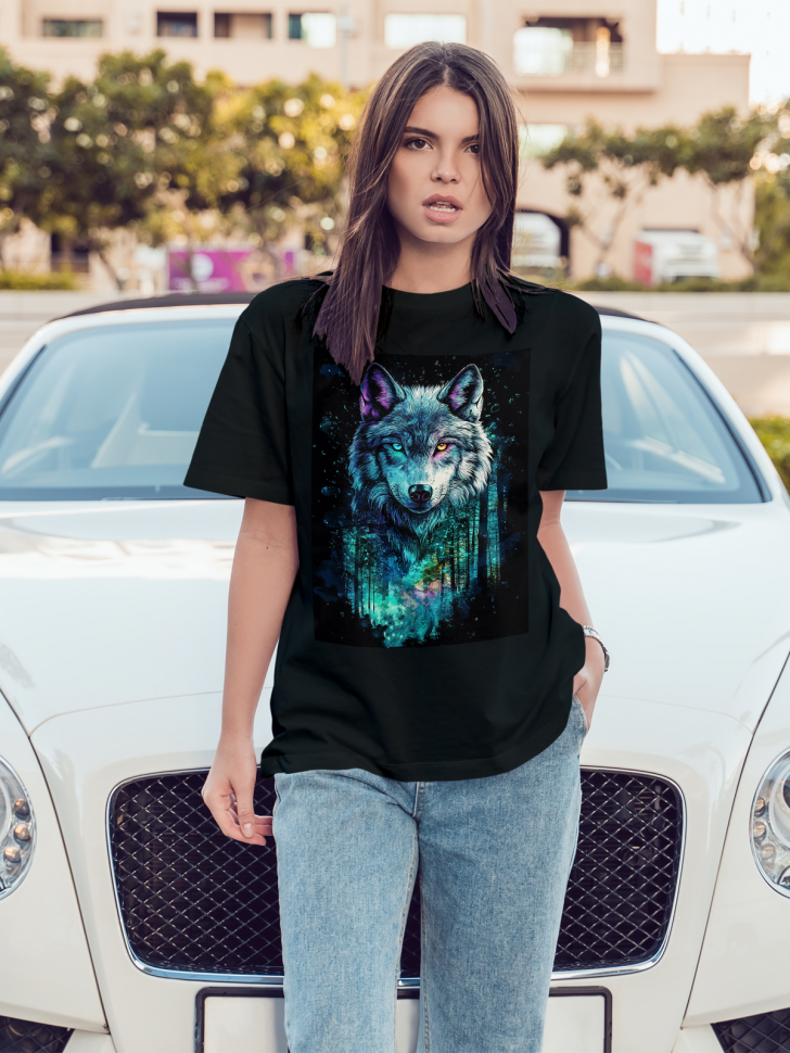 Футболка оверсайз женская с принтом волк Футболка оверсайз женская с принтом волк