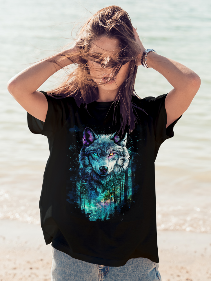 Футболка оверсайз женская с принтом волк Футболка оверсайз женская с принтом волк