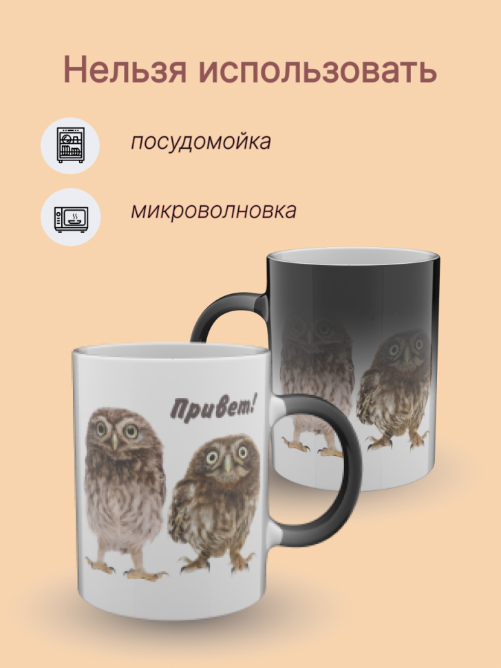 Кружка хамелеон керамическая с принтом Совы