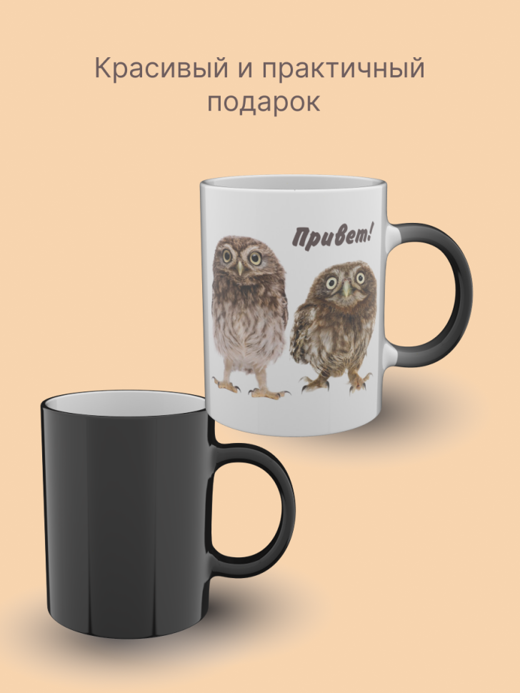 Кружка хамелеон керамическая с принтом Совы