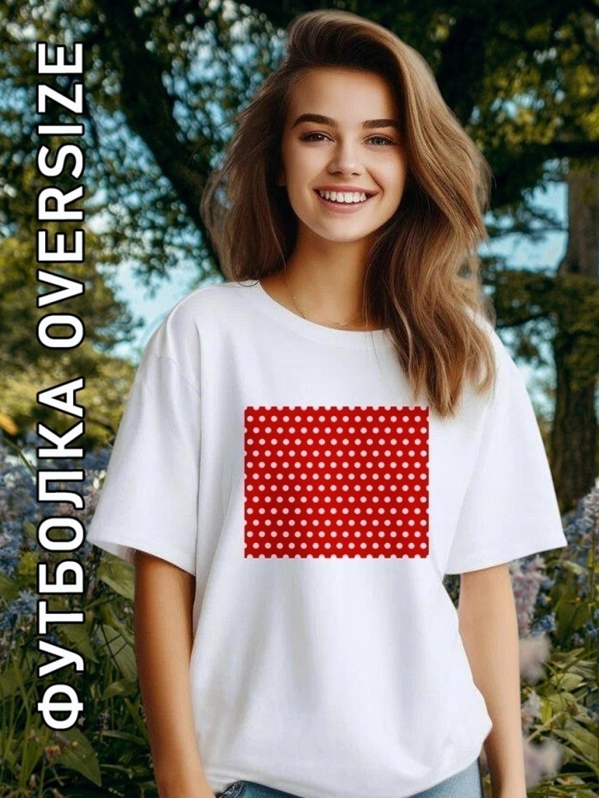 Футболка женская белая с принтом белый горох Футболка женская белая с принтом белый горох