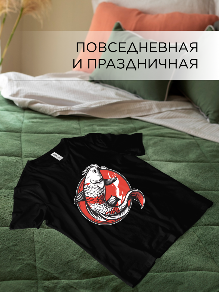 Футболка оверсайз с принтом Рыба мечты черная Футболка оверсайз с принтом Рыба мечты черная