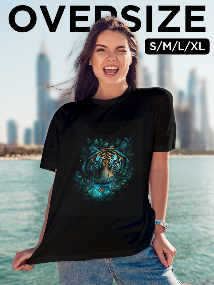 Футболка оверсайз женская с принтом тигр бабочки