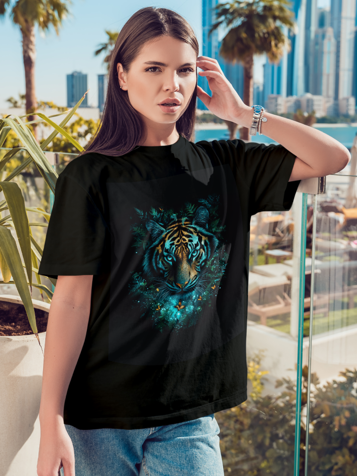 Футболка оверсайз женская с принтом тигр бабочки Футболка оверсайз женская с принтом тигр бабочки