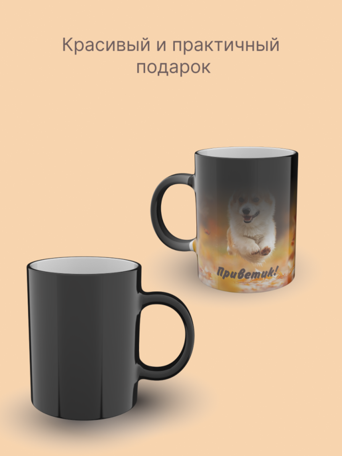 Кружка хамелеон керамическая с принтом Корги