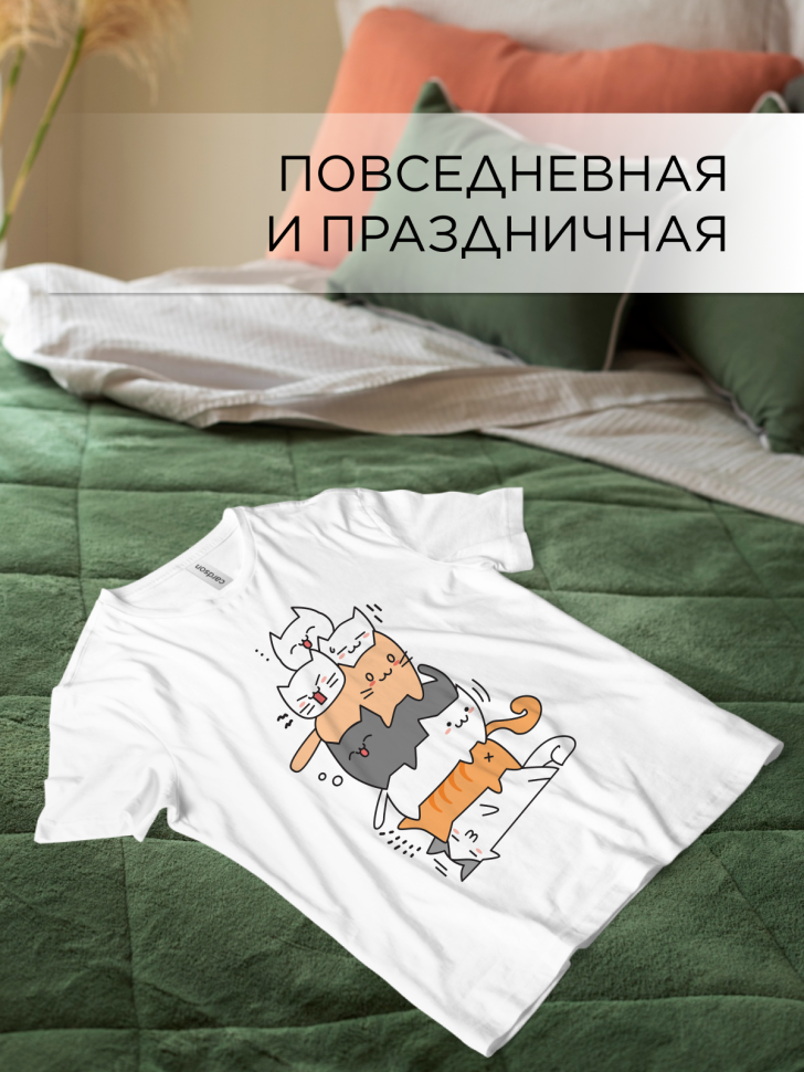 Футболка оверсайз с принтом Куча котиков белая