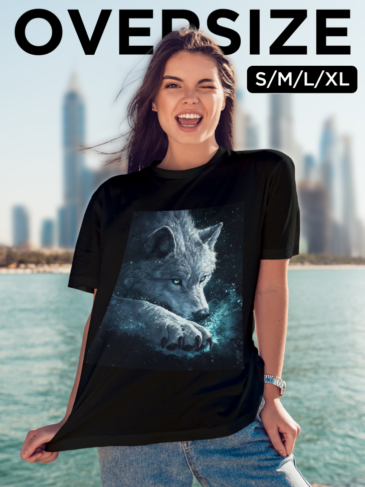 Футболка оверсайз женская с рисунком волк