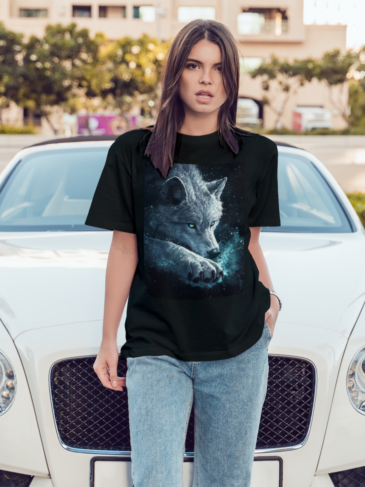 Футболка оверсайз женская с рисунком волк Футболка оверсайз женская с рисунком волк