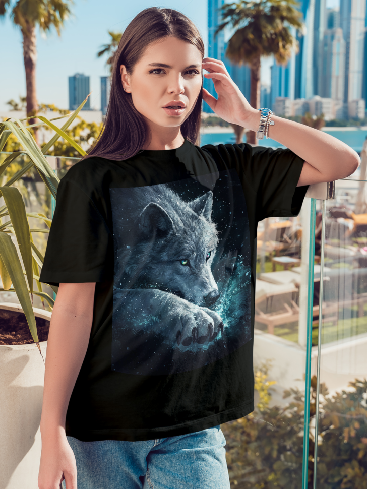 Футболка оверсайз женская с рисунком волк Футболка оверсайз женская с рисунком волк