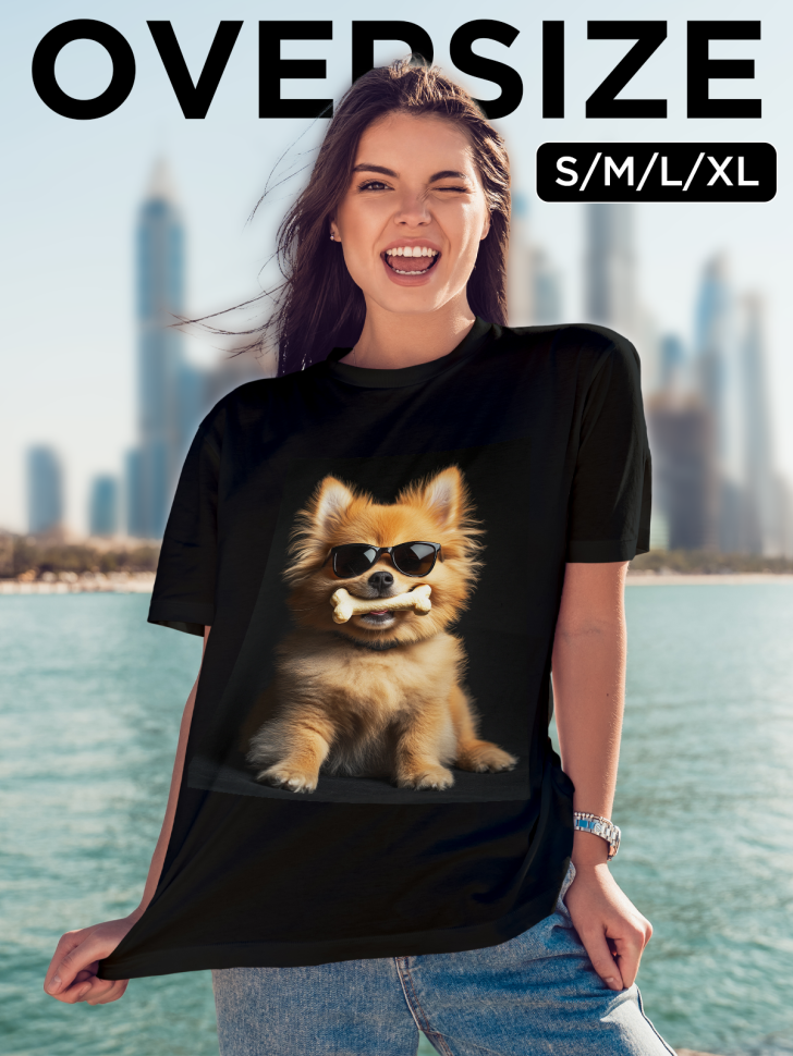 Футболка оверсайз женская с рисунком рыжий песик 