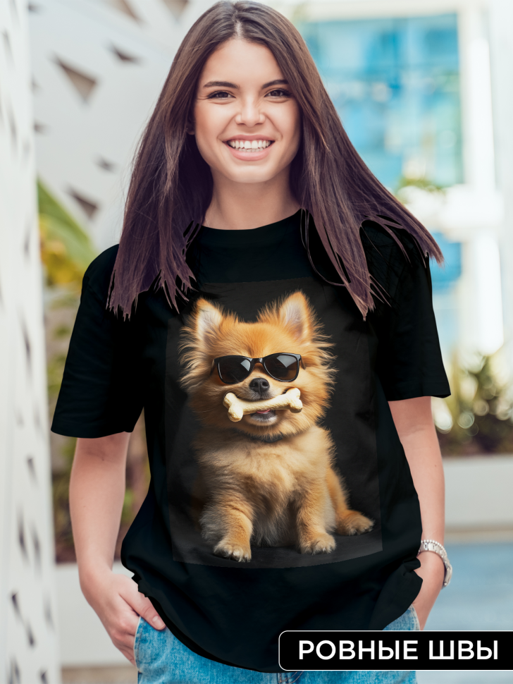 Футболка оверсайз женская с рисунком рыжий песик 