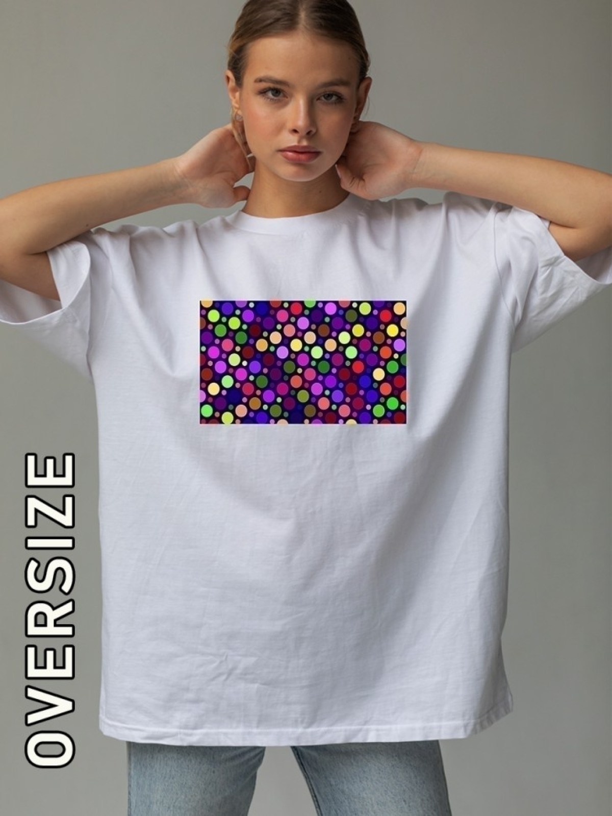 Футболка женская белая с принтом яркие горошины