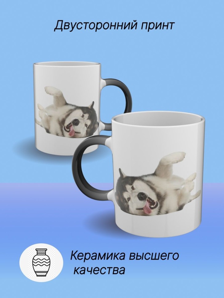 Кружка хамелеон керамическая большая для чая с принтом Хаски