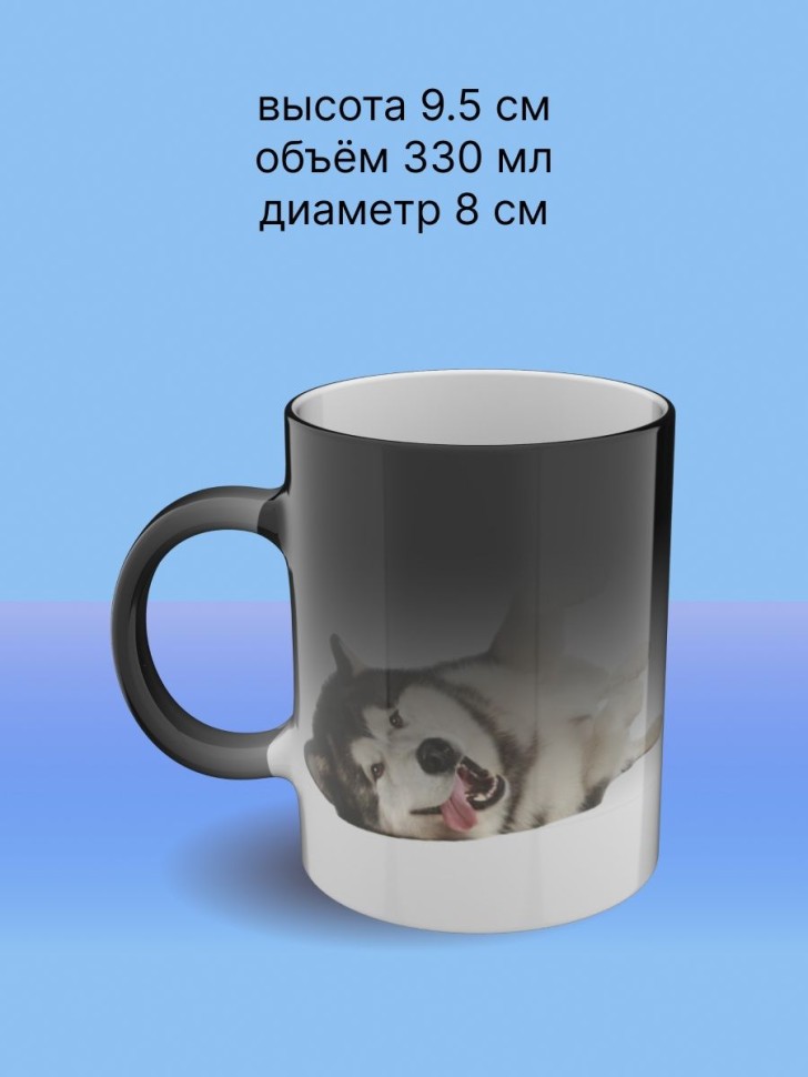 Кружка хамелеон керамическая большая для чая с принтом Хаски