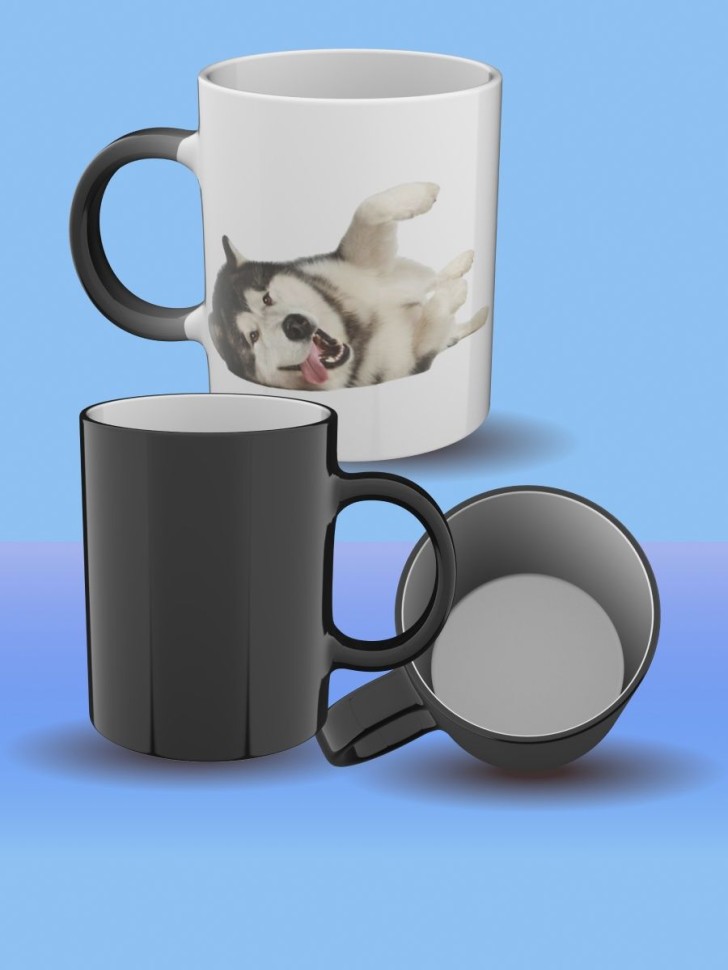 Кружка хамелеон керамическая большая для чая с принтом Хаски