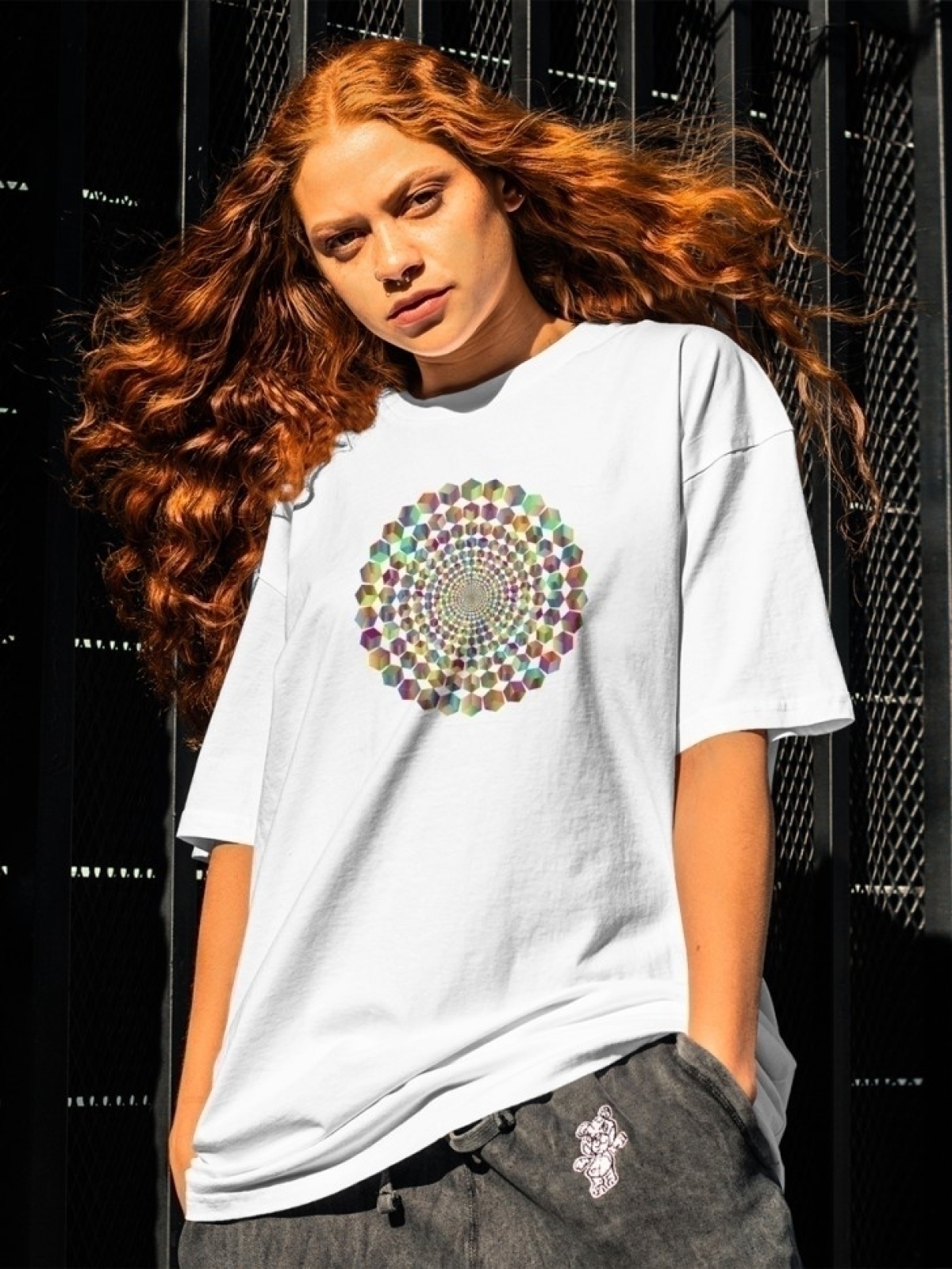 Футболка оверсайз принтом кубики 1 Футболка оверсайз принтом кубики 1