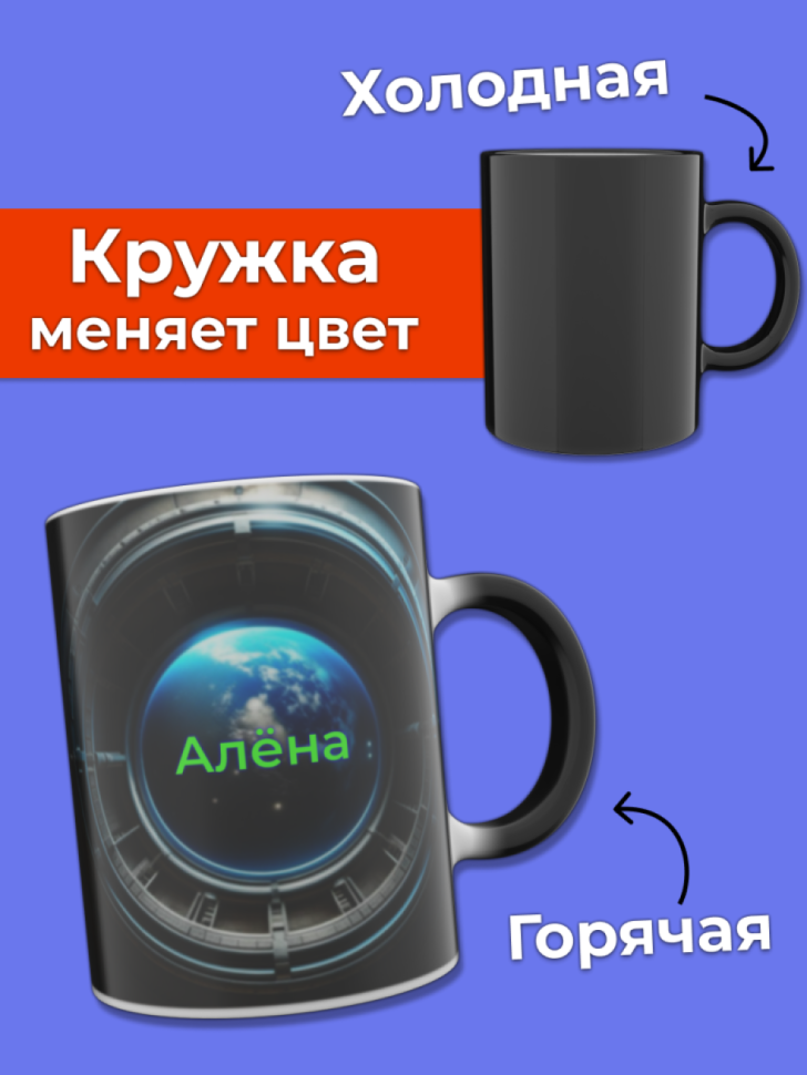 Кружка хамелеон меняющая цвет при нагревании с именем Алёна Кружка хамелеон меняющая цвет при нагревании с именем Алёна