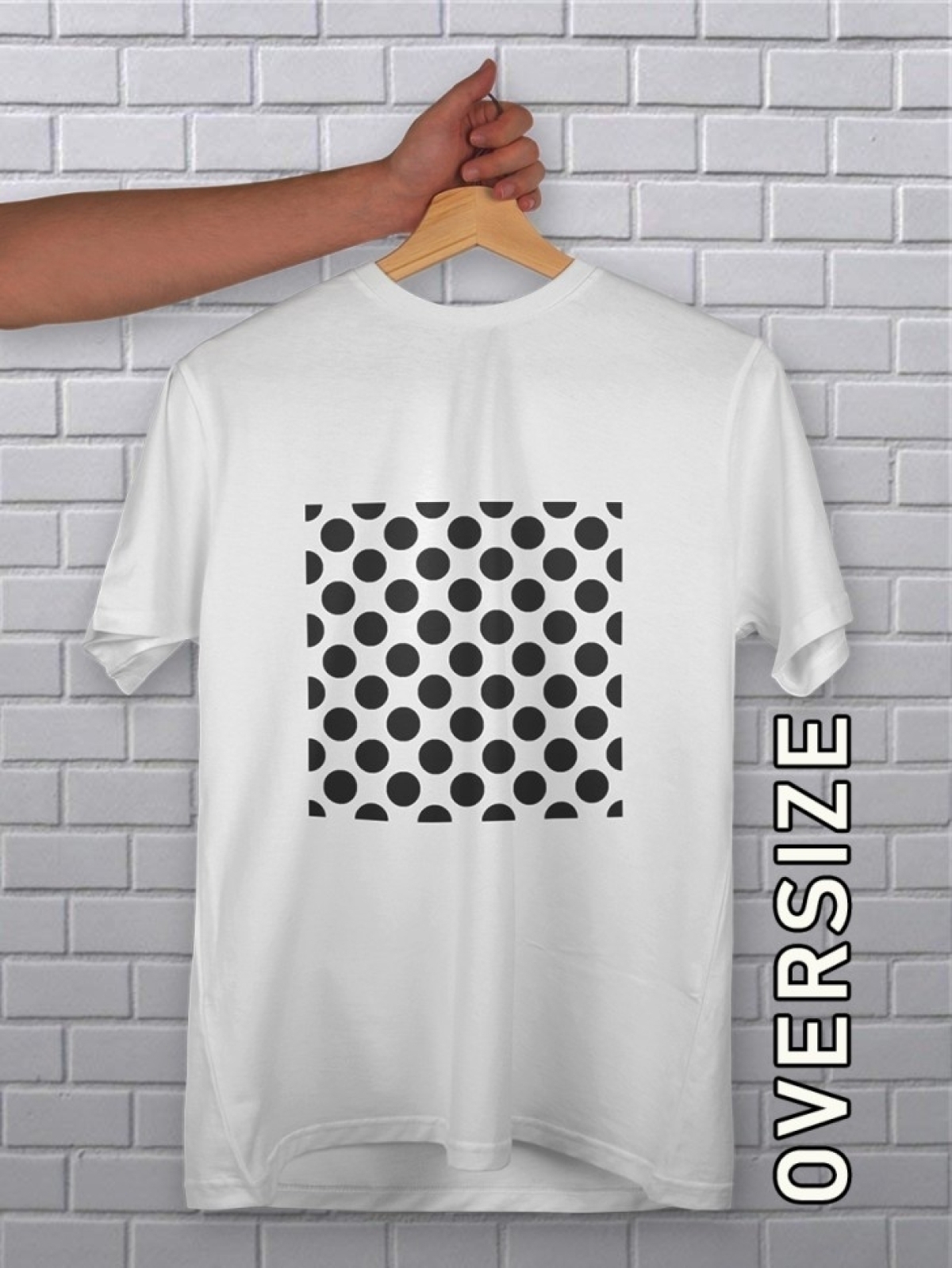 Футболка оверсайз женская белая с принтом черный горох Футболка оверсайз женская белая с принтом черный горох
