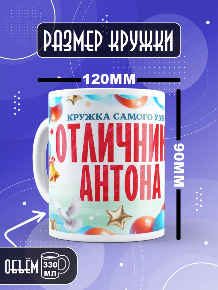 Кружка именная для школьника Антона