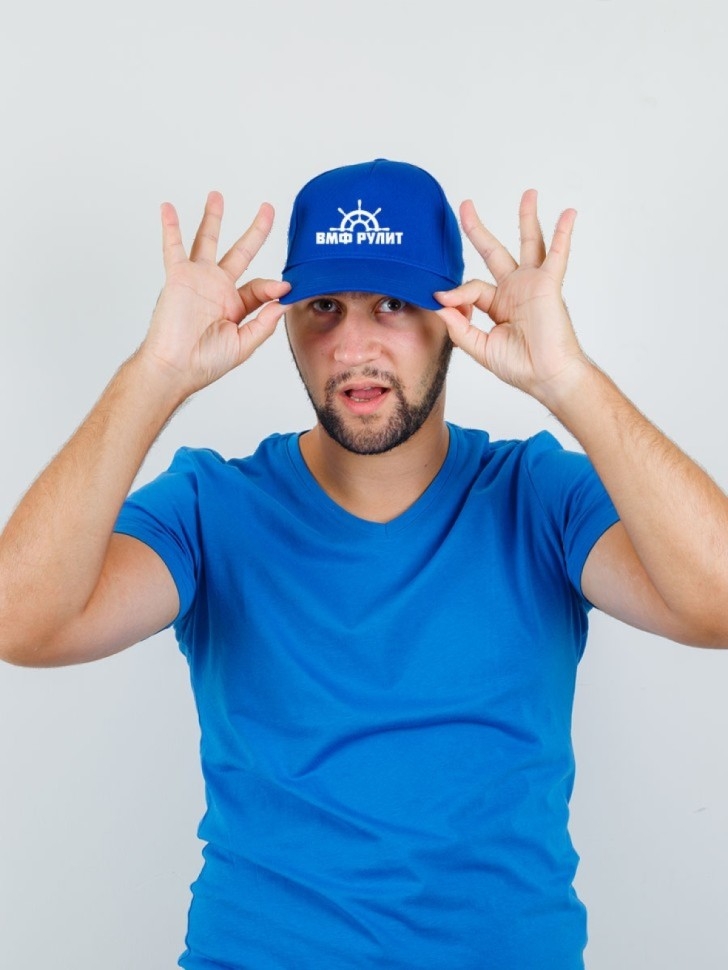 Бейсболка морская модная с белой надписью ВМФ Рулит Бейсболка морская модная с белой надписью ВМФ Рулит