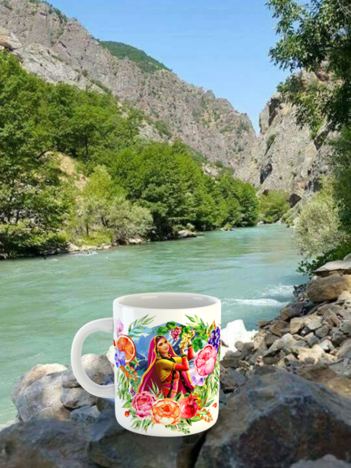 яркая большая кружка чашка Российская посуда керамика премиум национальный костюм Ичкерия 