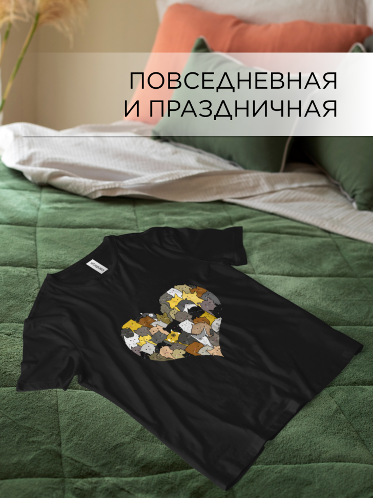 Футболка оверсайз универсальная с принтом Коты Сердце Футболка оверсайз универсальная с принтом Коты Сердце