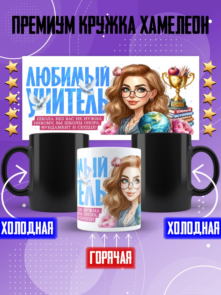 Кружка хамелеон с принтом учителю в подарок Кружка хамелеон с принтом учителю в подарок